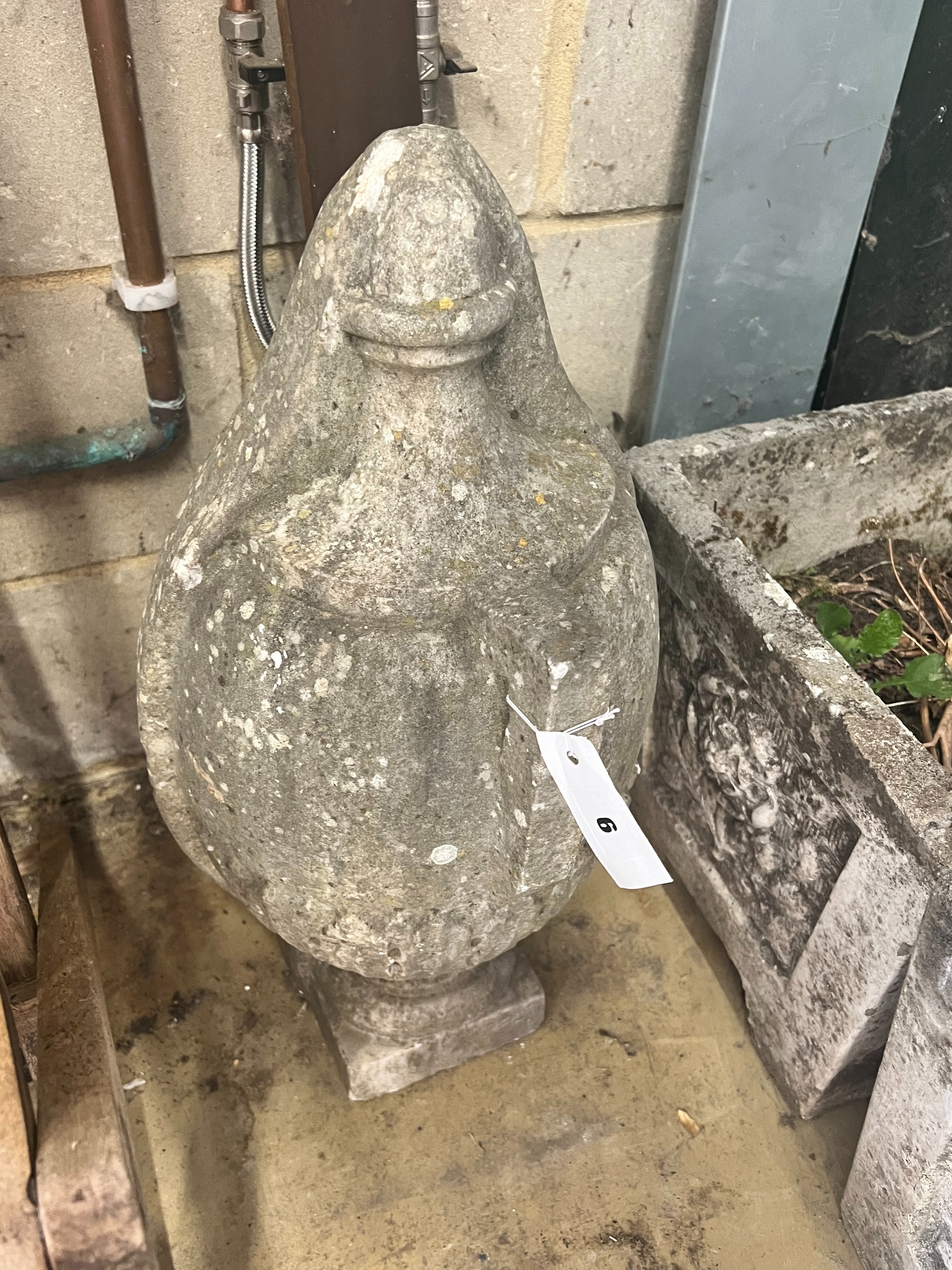 A reconstituted stone vase garden ornament, height 66cm